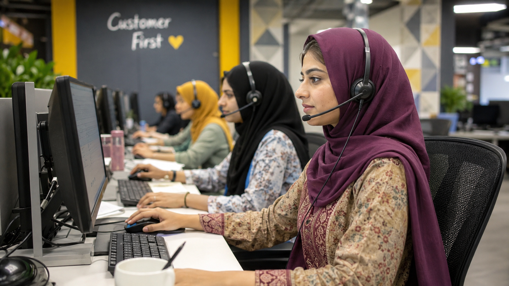 Modern AI-powered call center in Pakistan with agent dashboard