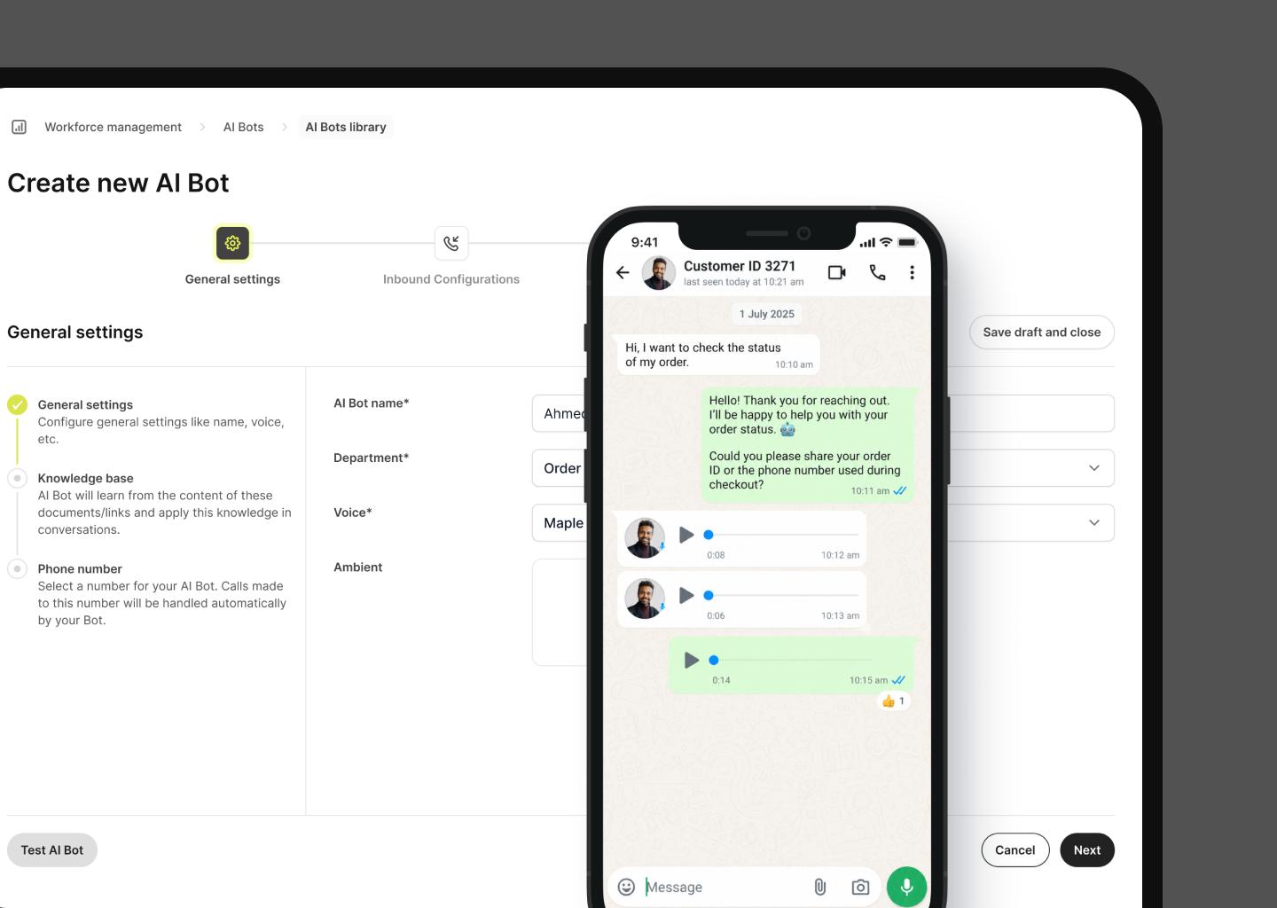 Poocho AI WhatsApp voice bot interface — AI bot handling spoken queries via WhatsApp voice messages